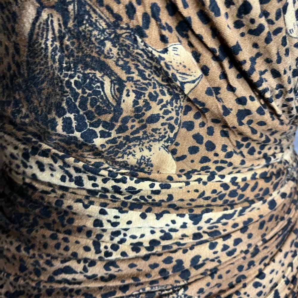 VTG 80s Tadashi Brown and Black Animal Print Drape  Dress - Picture 4 of 8